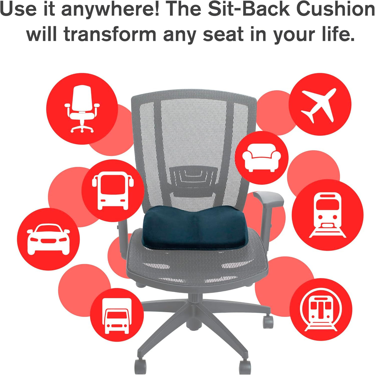 ObusForme Sit-Back Cushion – Seat Cushion and Posture Support, Contoured Ergonomic Design for Soothing Relief, Memory Foam Lumbar Support Pillow for Office Chairs and More - PuriLite