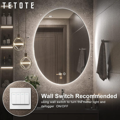 TETOTE 28 Inch Round LED Bathroom Vanity Mirror, Anti-Fog Dimmable Lights IP54 Waterproof Circle Makeup Wall Mounted Mirror - PuriLite
