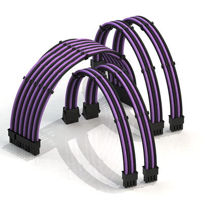 LINKUP - 30cm Super Soft and Flexible PSU Cable Extension Sleeved Custom Mod GPU PC Braided w/Comb Kit | 1 x 24 P (20+4) | 2 x 8 P (4+4) CPU | 2 x 8 P (6+2) GPU Set | 300mm - Blackgreen - PuriLite