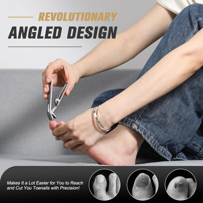 FERYES Angled Head Long Handled Toenail Clipper for Seniors - Large Wide Jaw Nail Clipper with Catcher for Thick Nails - Easier Trimming, Ergonomic Design (Black) - PuriLite