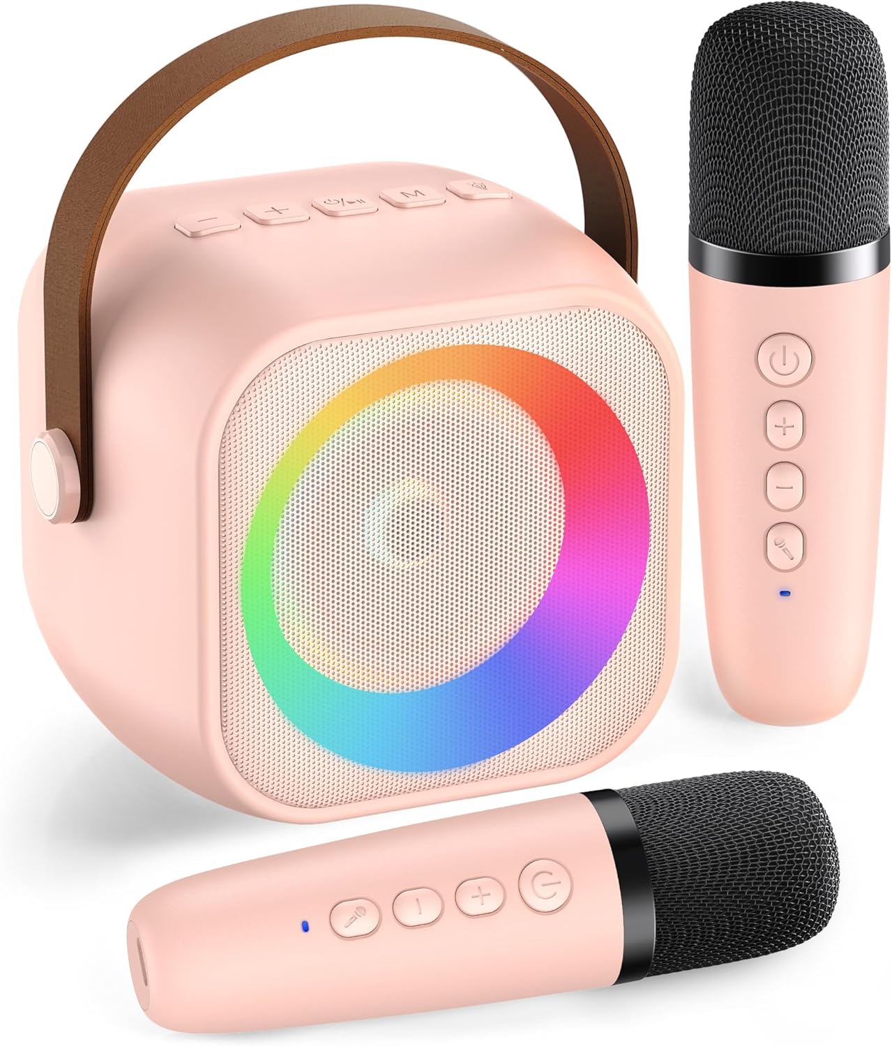 Mini Karaoke Machine, Portable Bluetooth Karaoke Speaker with 2 Wireless Microphones and Party Lights for Kids and Adults, Birthday Gifts for Girls Boys Family Home Party (Hotpink) - PuriLite