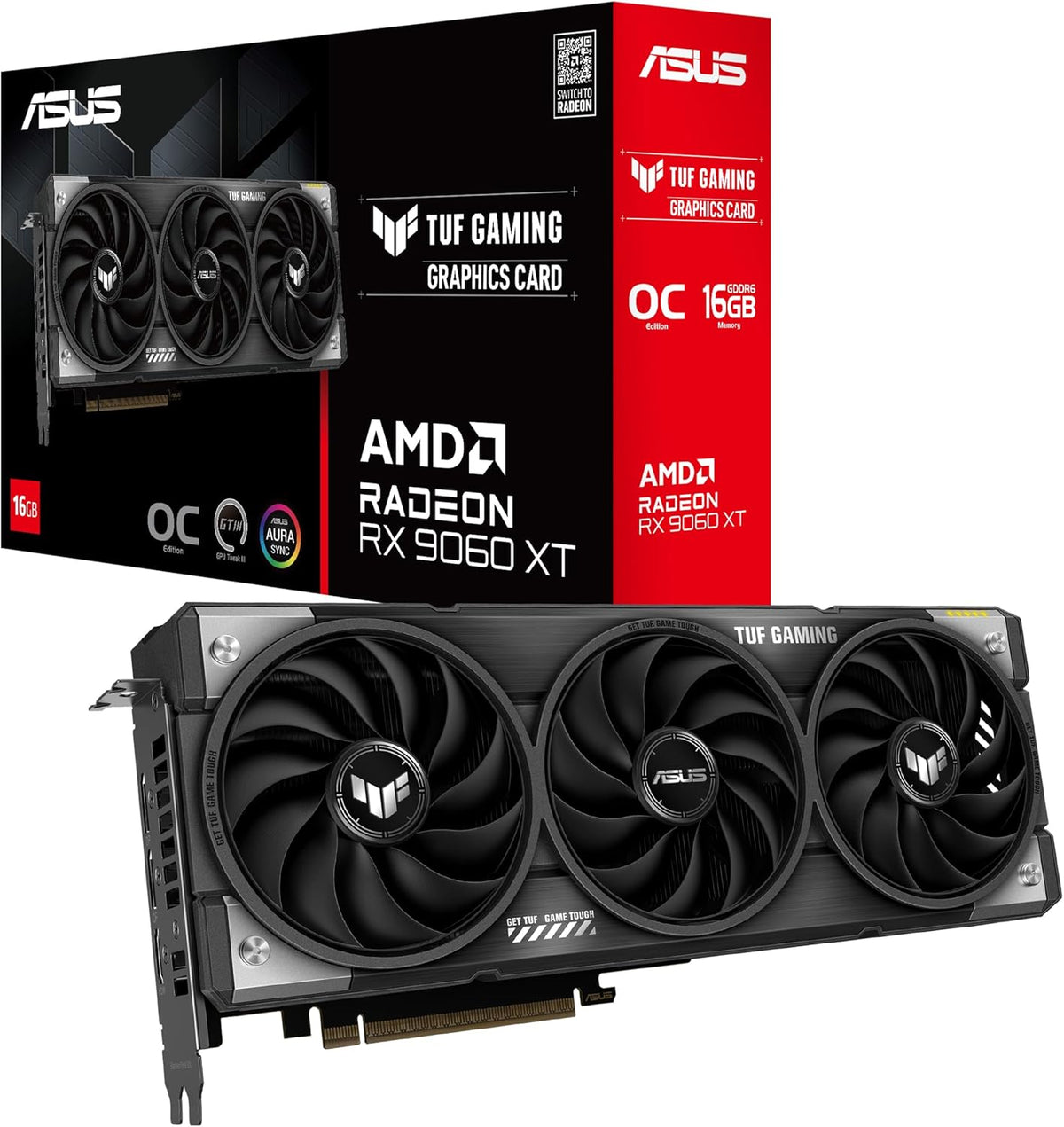ASUS Prime Radeon™ RX 9060 XT 16GB GDDR6 OC Edition Graphics Card (PCIe 5.0, HDMI/DP 2.1, 2.5-Slot Design, axial-tech Fans, Dual Ball Fan Bearings, Dual BIOS, ASUS GPU Guard) - PuriLite