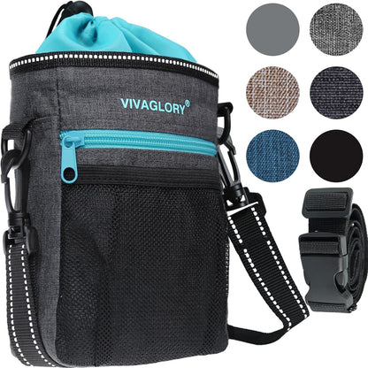 VIVAGLORY Dog Training Treat Pouch, 4Ways to Wear Dog Treat Bags, Built in Dog Waste Bag Dispenser Treats Training Bags with Reflective Adjustable Shoulder Strap, Heather Blue - PuriLite