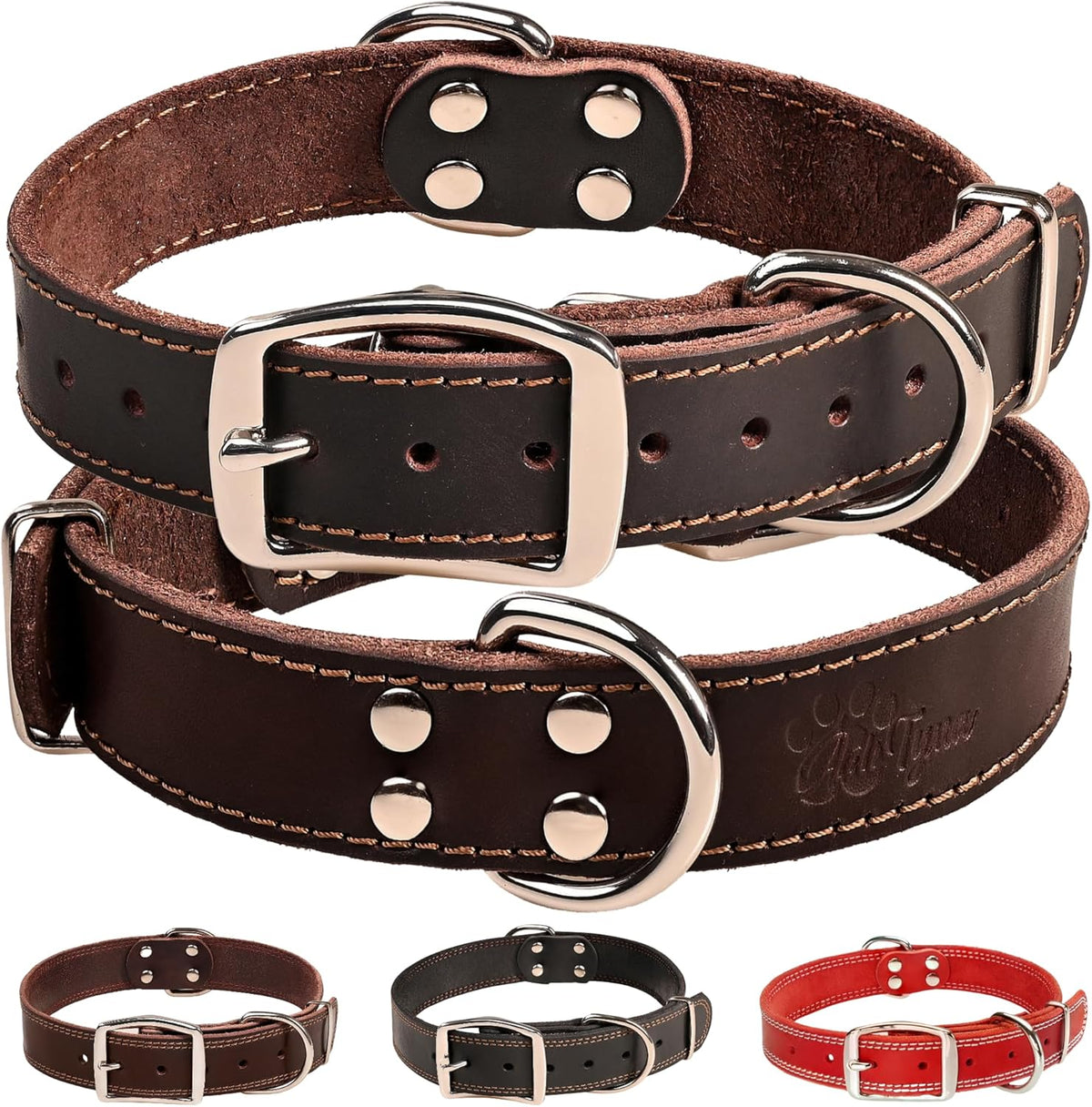 ADITYNA Heavy-Duty Leather Dog Collar for Medium Dogs - Soft and Strong, 100% Genuine Leather - Collier Pour Chien (Medium: Fit 13" - 20" Neck, Brown) - PuriLite