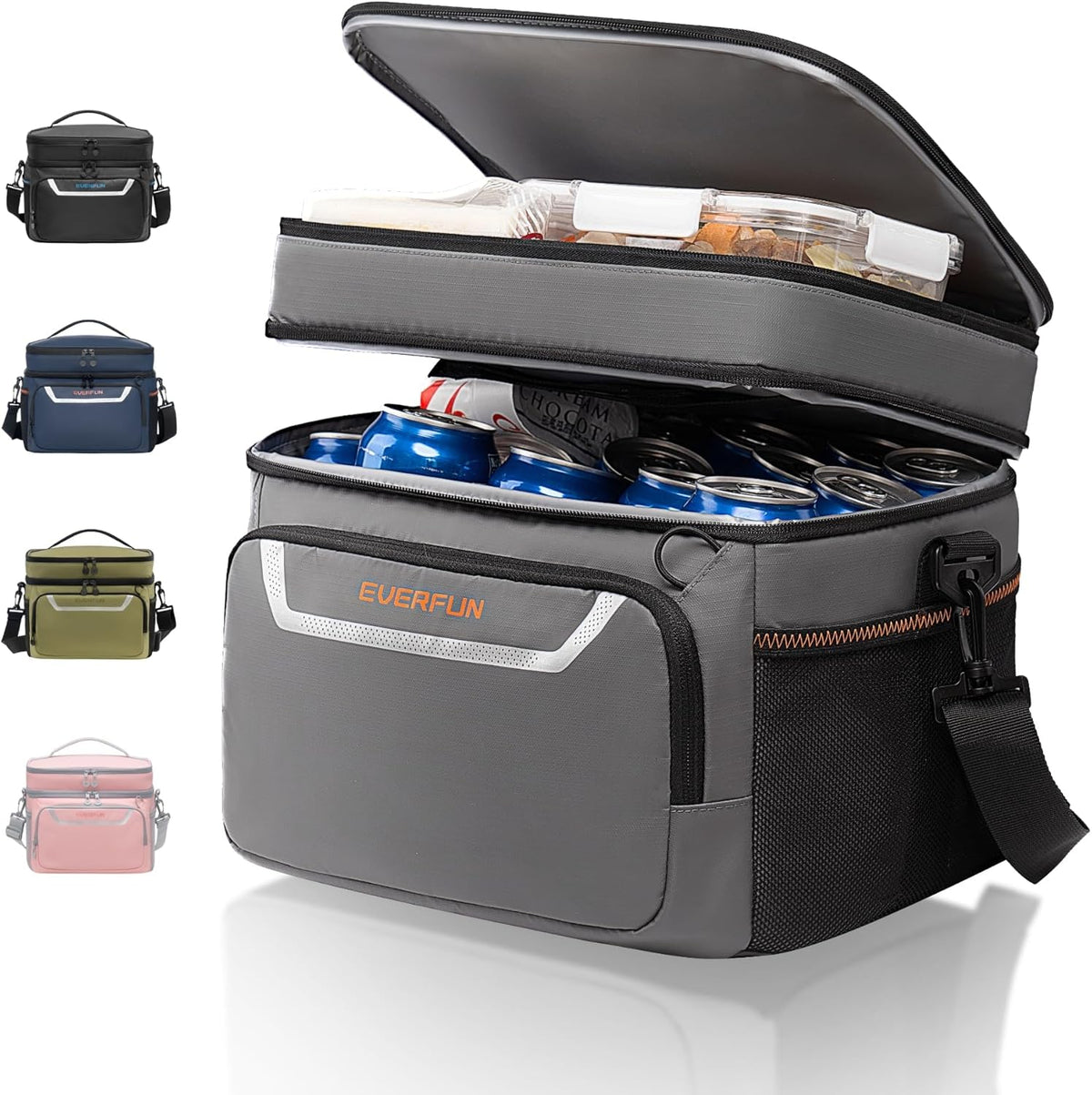 EVERFUN Cooler Bag Insulated Beach Cooler Lunch Bag Box for Men Women Dual Compartments Collapsible Waterproof Leak-Proof for Travel Work Picnic - PuriLite