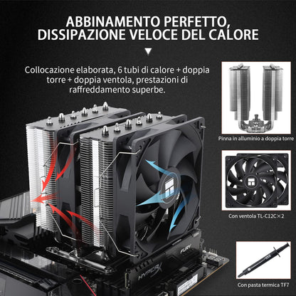 Thermalright Peerless Assassin 120 SE Black CPU Cooler, 6 Heat Pipes AGHP Technology, Dual 120mm PWM Fans, 1550RPM Speed, for AM4/AM5 and Intel LGA 1700/1851/115X/1200,Computer CPU Cooling - PuriLite