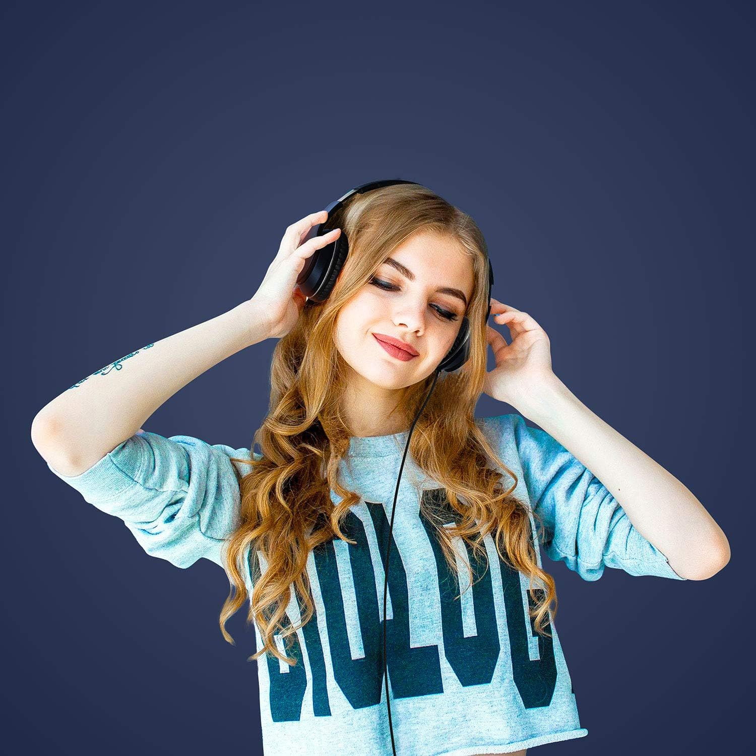 LORELEI X6 Over-Ear Headphones With Microphone, Lightweight Foldable & Portable Stereo Bass With 1.45M No-Tangle Wired for Smartphone Tablet MP3/4 (Black-Gold) - PuriLite