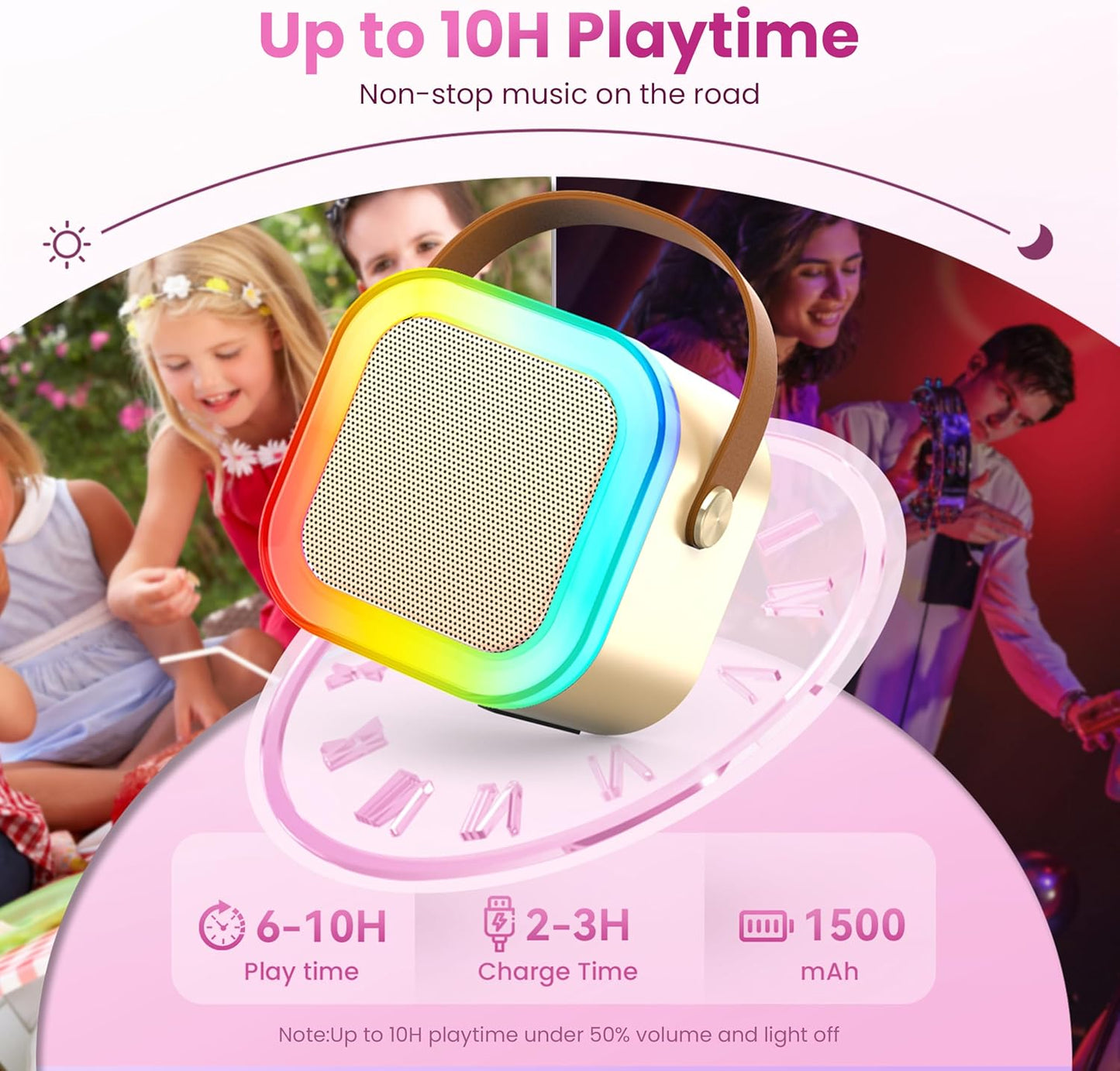 Karaoke Machine for Kids Adults, Portable Bluetooth Mini Karaoke Microphone Singing Speaker Karaoke Player with 2 Wireless Mic Toys for All Smartphones,Birthday, Family,Home Party (Purple) - PuriLite