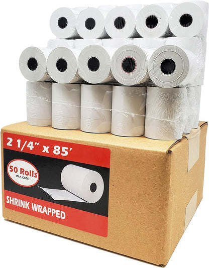 (50 Rolls) 2 1/4 x 50 Thermal Paper Receipt Rolls 2.25 x 50 ft POS Cash Register fits All Credit Card Terminals - PuriLite