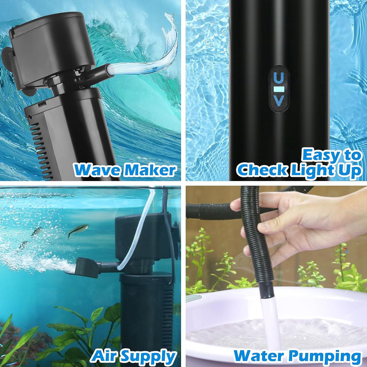 Aquarium Filter for 40-100 Gallon Tank, U-V Fish Tank Green Clean Machine Submersible Powerful Pump Canister Filter 400GPH for Pond Turtle Tank Saltwater Freshwater Crystal Clear Green Killing