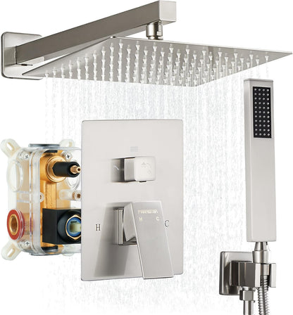Fransiton Shower System Rain Shower System Set Ceiling Mounted, Rainfall Shower Head with Handheld, Bathroom Shower Kit (Valve Included) (8" - Wall Mount, Matte Black) - PuriLite