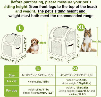 Pecute Pet Carrier Backpack, Dog Carrier Backpack Expandable with Breathable Mesh for Pets ＜6kg, Pet Backpack Carrier for Hiking Travel Camping Outdoor - PuriLite