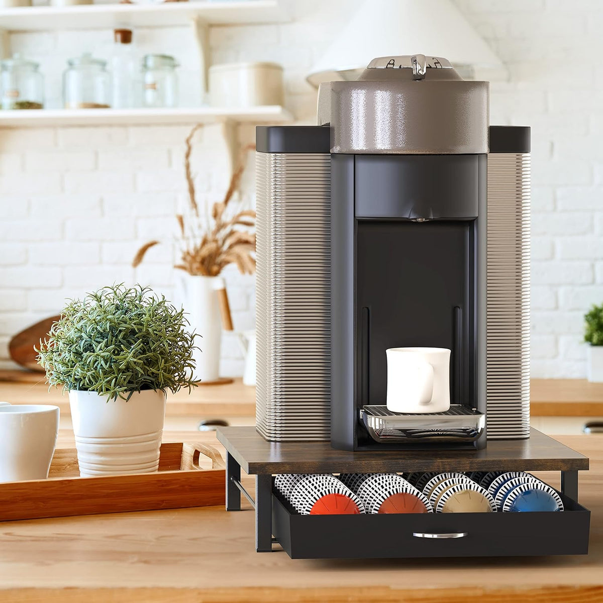 DecoBrothers Vertuo Pod Holder VertuoLine Drawer Storage for Nespresso Coffee Capsules, Crystal Tempered Glass, White - PuriLite