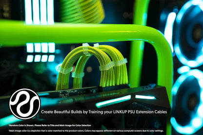 LINKUP - 30cm Super Soft and Flexible PSU Cable Extension Sleeved Custom Mod GPU PC Braided w/Comb Kit | 1 x 24 P (20+4) | 2 x 8 P (4+4) CPU | 2 x 8 P (6+2) GPU Set | 300mm - Blackgreen - PuriLite