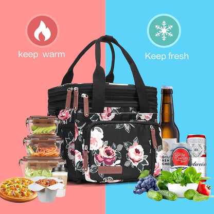 Lunch Bag Women Insulated Lunch Box for Work, Purple Expandable Large Lunch Bags, Leakproof Double Deck Lunch Box Cooler Bag（Purple） - PuriLite