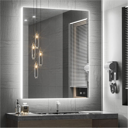 Keonjinn 40 x 32 Inch LED Bathroom Mirror with Acrylic, Backlit Mirror Anti-Fog, Lighted Bathroom Mirror for Wall, CRI90 High Definition Dimmable Large Makeup Mirror(Horizontal/Vertical) - PuriLite