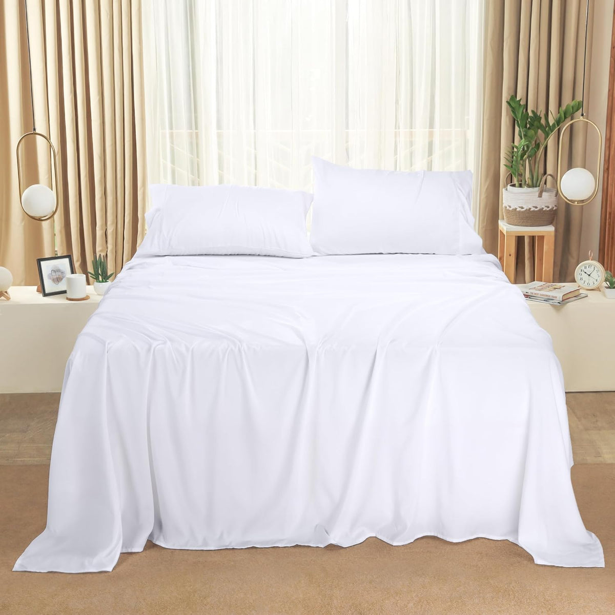 Utopia Bedding Queen Bed Sheet Set - 4 Piece Bedding - Soft Brushed Microfiber Fabric - Shrinkage & Fade Resistant - Easy Care (White) - PuriLite