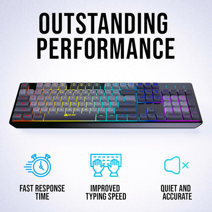 KLIM  Chroma Wireless Gaming Keyboard RGB New - Long-Lasting Rechargeable Battery - Quick and Quiet Typing - Water Resistant Backlit Wireless Keyboard for PC PS5 PS4 Mac - Black - PuriLite