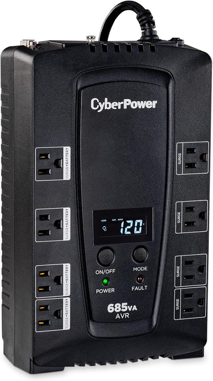 CyberPower CP825AVRLCD Intelligent LCD UPS System, 825VA/450W, 8 Outlets, AVR, Compact - PuriLite