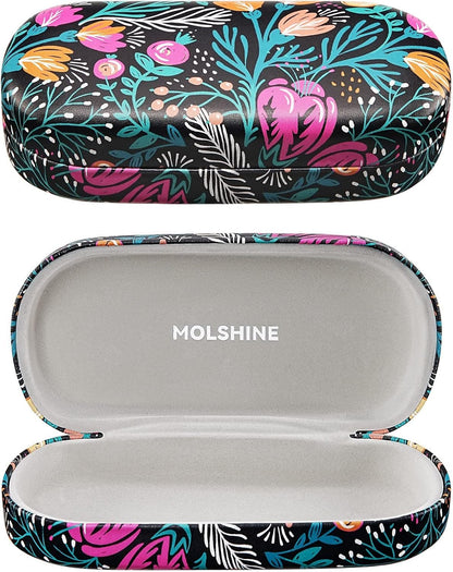 molshine Hard Shell Leather Sunglasses Case,Classic Large Glasses Case for Women Men,Sunglass Eyeglasses - PuriLite