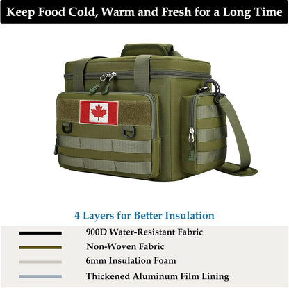 Tactical Lunch Bag for Men, Large Leakproof Insulated Lunch Box, Lunch Cooler Bag with Shoulder Strap, Lunch Pail for Adults Work Outdoor Picnic Trips, Black Camo - PuriLite