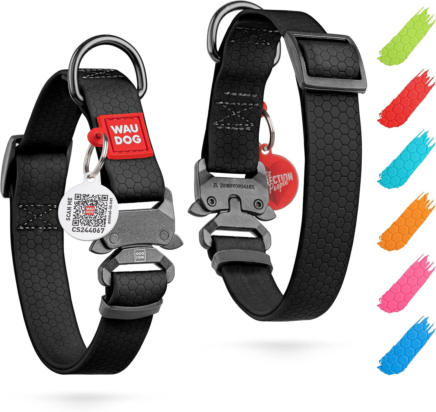 Waterproof Dog Collar - Adjustable Glow Dog Collar for Large Dogs, Small and Medium Dogs - Heavy Duty Dog Collars with Durable Metal Clasp and QR Dog Tag - Glow in The Dark Dog Collars - PuriLite