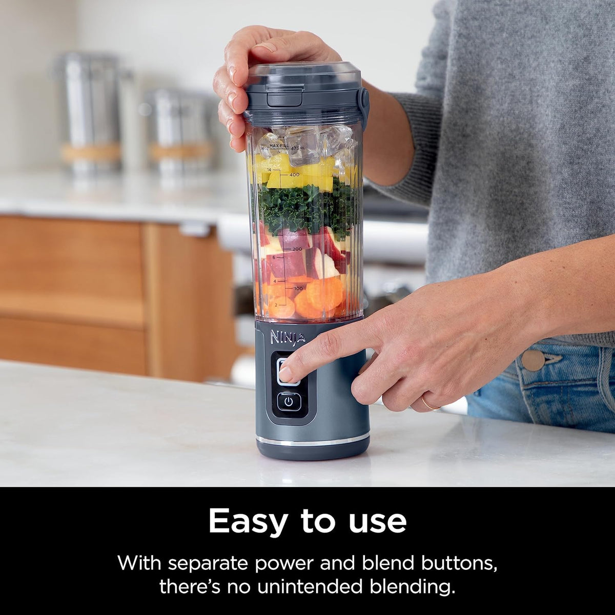Ninja Blast Portable Blender, Cordless, 18oz. Vessel, Personal Blender for Shakes & Smoothies, BPA Free, Leakproof Lid, USB-C Rechargeable, Black, BC151BKC (Canadian Version) - PuriLite