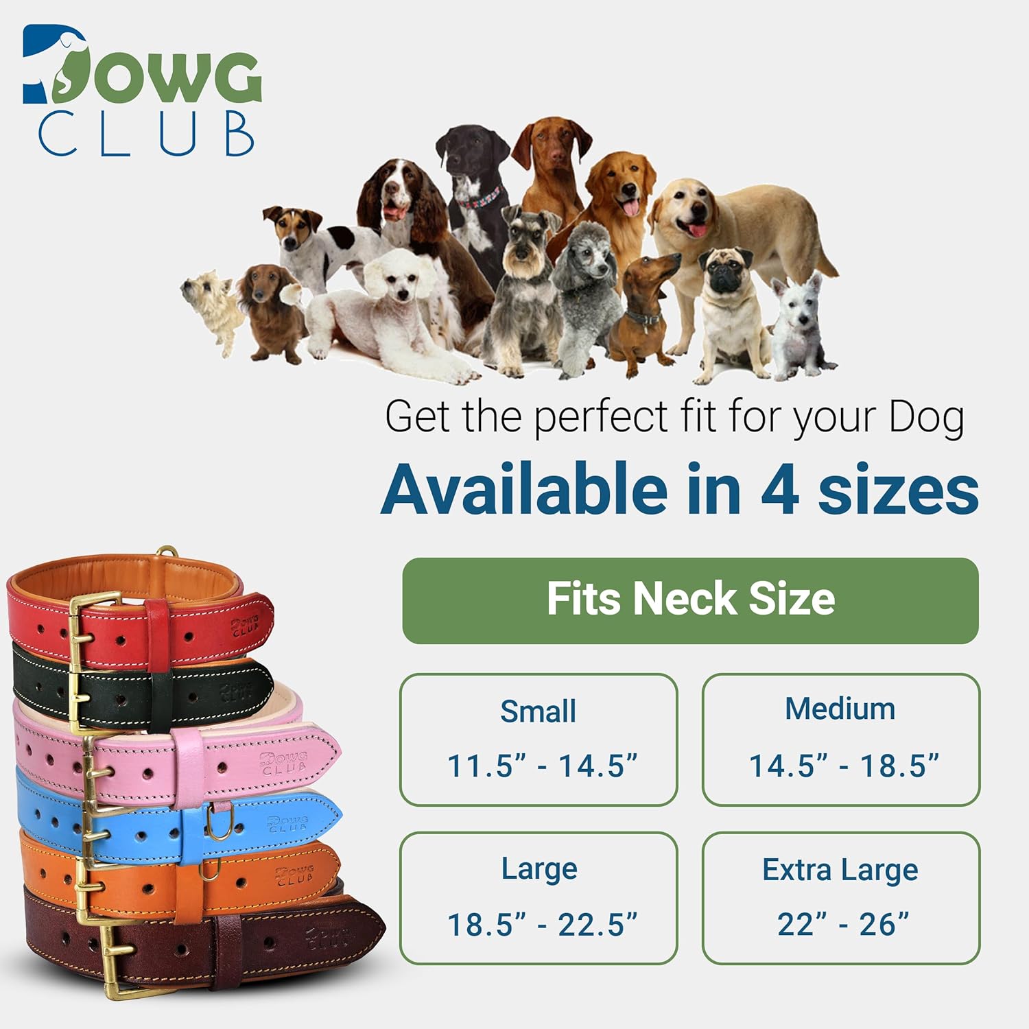 DowgClub | Genuine Leather Dog Collar | Full Grain, Heavy Duty | Comfortable, Strong | Best for Pups, Small, Medium & Large Breeds | Pink, Brown, Black, Tan - PuriLite