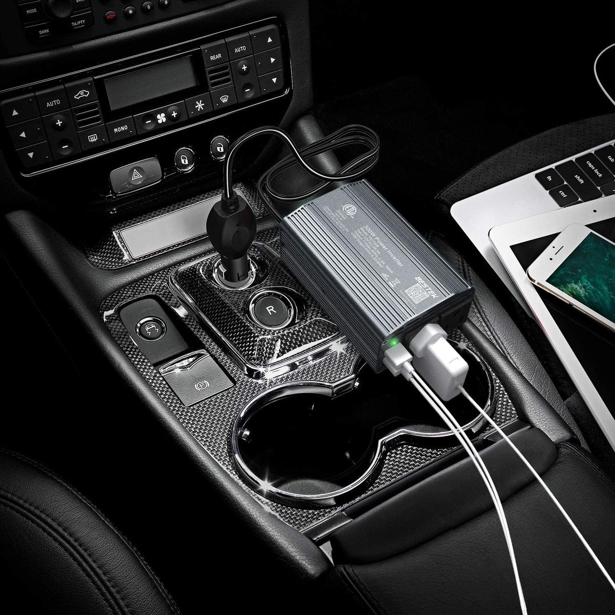 BESTEK Power Inverter DC 12V to AC 110V - 300W Car Plug Adapter Outlet with 4.8A Dual USB Fast Charging Port - Car Charger Cigarette Lighter Adapter for Phone, Laptop on Road Trip - Aluminum Housing - PuriLite