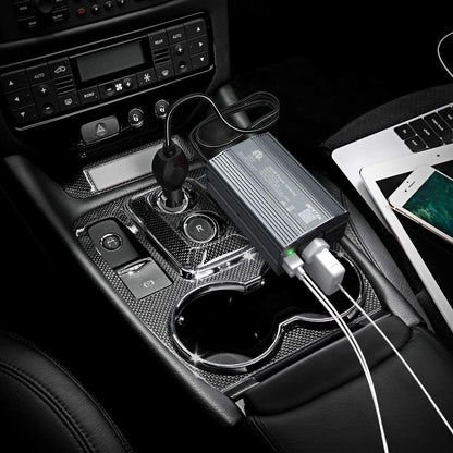 BESTEK Power Inverter DC 12V to AC 110V - 300W Car Plug Adapter Outlet with 4.8A Dual USB Fast Charging Port - Car Charger Cigarette Lighter Adapter for Phone, Laptop on Road Trip - Aluminum Housing - PuriLite