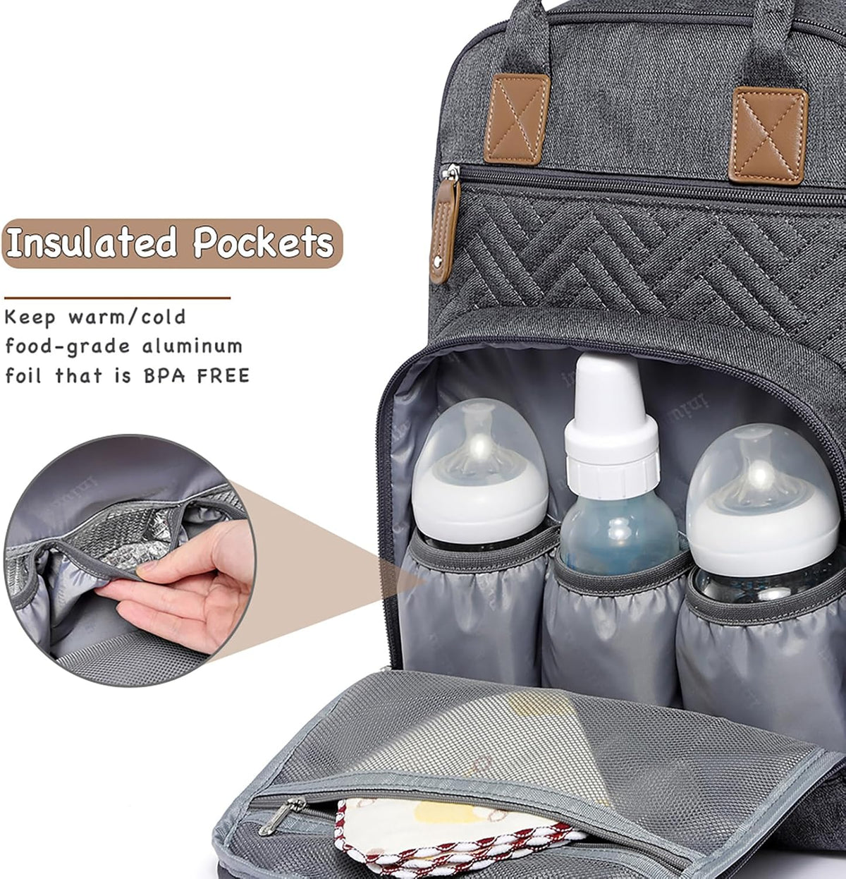 Diaper Bag Backpack, iniuniu Large Baby Bags with Diaper Pouch, Washable Changing Pad, Pacifier Case and Stroller Straps - PuriLite