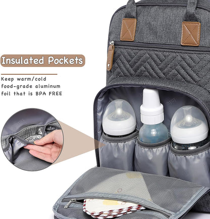 Diaper Bag Backpack, iniuniu Large Baby Bags with Diaper Pouch, Washable Changing Pad, Pacifier Case and Stroller Straps - PuriLite