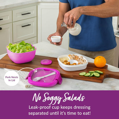 Bentgo Salad - Stackable Lunch Container with Large 54-oz Salad Bowl, 4-Compartment Bento-Style Tray for Toppings, 3-oz Sauce Container for Dressings, Built-in Reusable Fork & BPA-Free (Khaki Green) - PuriLite