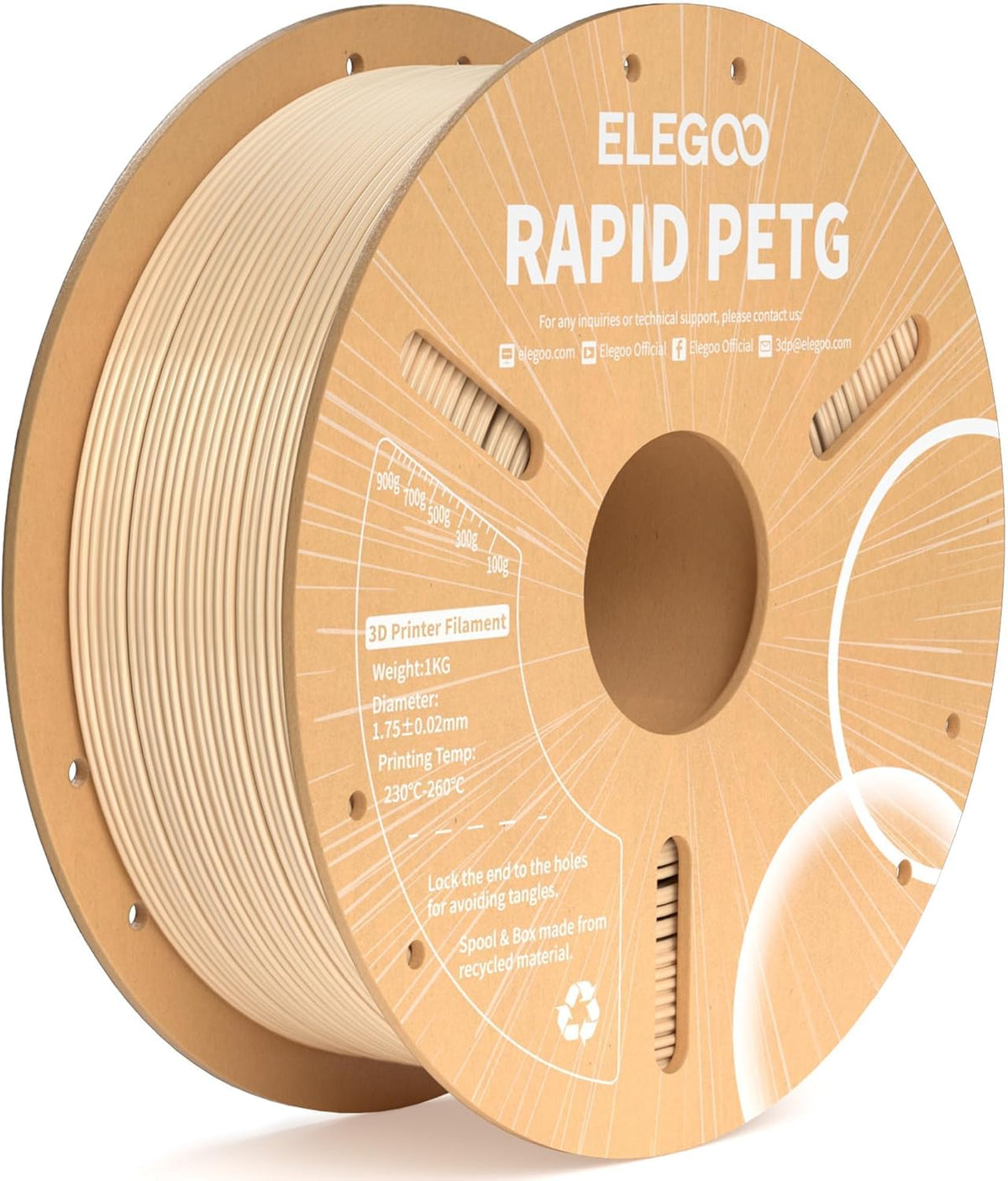 ELEGOO Rapid PETG Filament 1.75mm Black 1KG, 3D Printer Filament Max 600 mm/s High Speed Printing, Dimensional Accuracy +/- 0.02 mm Fit Most FDM Printer 1kg Cardboard Spool - PuriLite