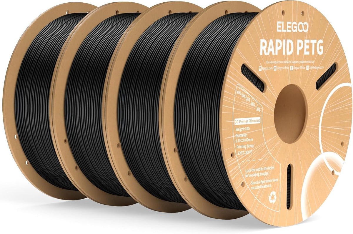 ELEGOO Rapid PETG Filament 1.75mm Black 1KG, 3D Printer Filament Max 600 mm/s High Speed Printing, Dimensional Accuracy +/- 0.02 mm Fit Most FDM Printer 1kg Cardboard Spool - PuriLite