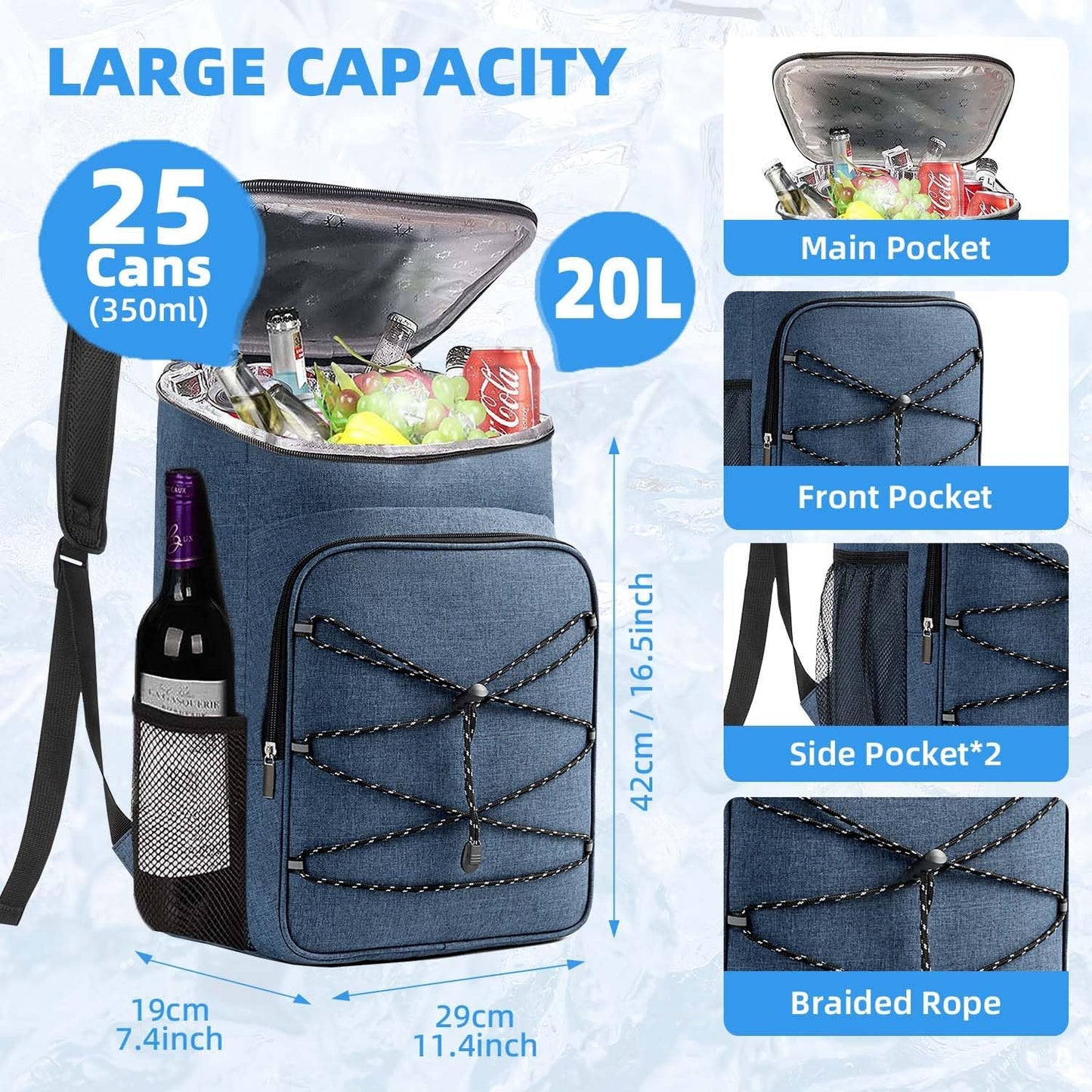 Bagtopia Camping Cooler Backpack 25 Cans, Leak Proof Insulated Thermal Bag, Beach Travel Picnic Lunch Backpack for Men Women - PuriLite
