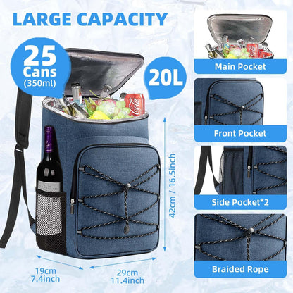 Bagtopia Camping Cooler Backpack 25 Cans, Leak Proof Insulated Thermal Bag, Beach Travel Picnic Lunch Backpack for Men Women - PuriLite