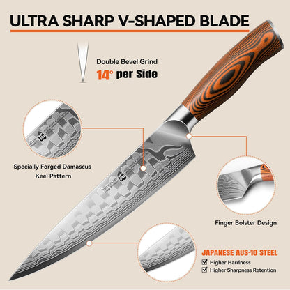 TUO Boning Knife - Razor Sharp Fillet Knife - High Carbon German Stainless Steel Kitchen Cutlery - Pakkawood Handle - Luxurious Gift Box Included - 7 inch - Fiery Phoenix Series - PuriLite