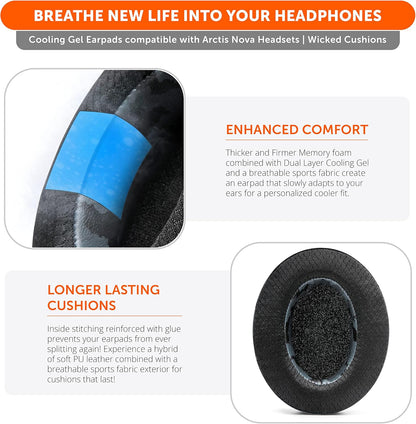 WC Freeze for Arctis Nova - Hybrid Fabric Cooling Gel Replacement Earpads for Arctis Nova Pro Wired, Nova 7, 5, 4, 3, 1 - Made by Wicked Cushions (Does Not Fit Nova Pro Wireless) | Black - PuriLite
