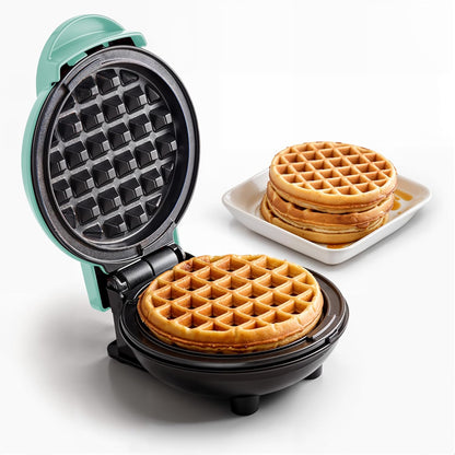 Elite Gourmet EWM015M Electric Nonstick Mini Waffle Maker, Belgian Waffles, Compact Design, Hash Browns, Keto, Snacks, Sandwich, Eggs, Easy to Clean, Mint - PuriLite