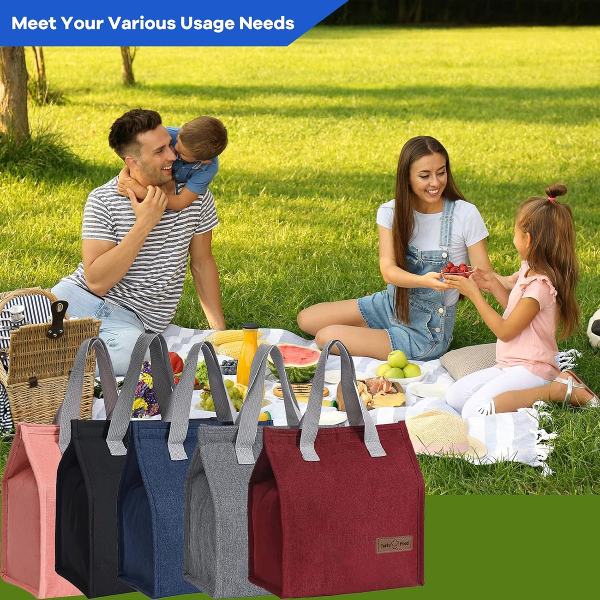 Lunch Bags for Women Men, Reusable Insulated Leakproof Lunch Box Bag for Adult Kids, Small Cooler Bag for Work School Picnic Travel (Black) - PuriLite