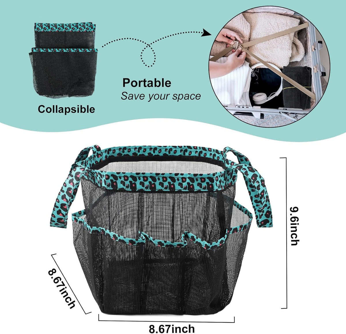 Attmu Mesh Shower Caddy Portable for College Dorm Room Essentials with 8 Pockets, Hanging Shower Caddy Basket Tote Bag Toiletry Accessories for Bathroom - PuriLite