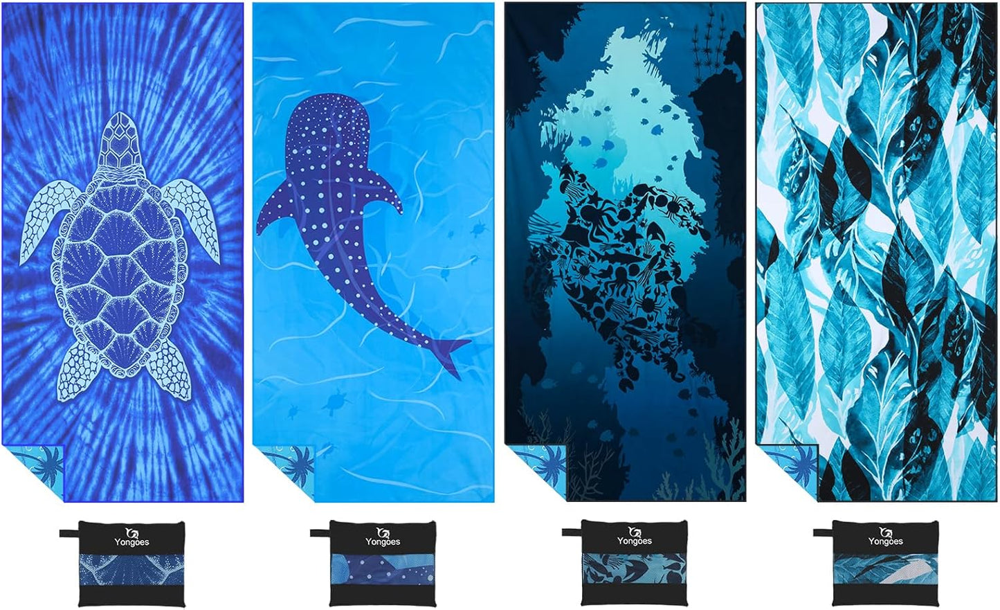4 Pack Microfiber Lightweight Thin Beach Towel Sand Free Quick Dry Super Absorbent Compact Oversized Large Towels for Swimming Pool Yoga Gym Travel Vacation Beach Accessories Essentials for Adults - PuriLite