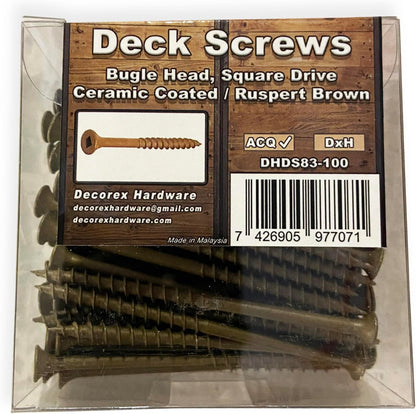 #8 x 3" Deck Screws | Square Drive | Bugle Head | Brown Ruspert | 100pcs Box - PuriLite