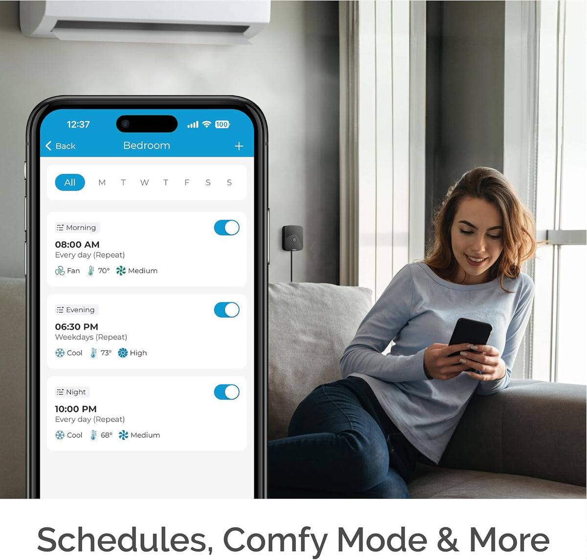 Breez Eco | Smart AC Controller for Mini Split, Window, Portable ACS | WiFi, Alexa, Google, Siri Shortcuts, SmartThings, IFTTT, Free App, NO Subscriptions | Schedules, Geofencing, Comfy (Black) - PuriLite