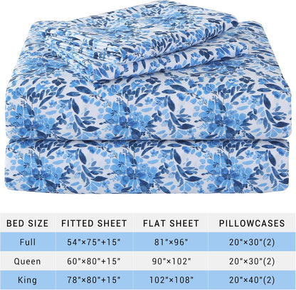 Viviland Floral Queen Sheet Set - 4 Piece Vintage Pink & Yellow Flower Patterned Bed Sheets - Soft, Breathable Microfiber Sheets with Deep Pocket, Non-Slip Fitted Sheets & Pillowcases - PuriLite