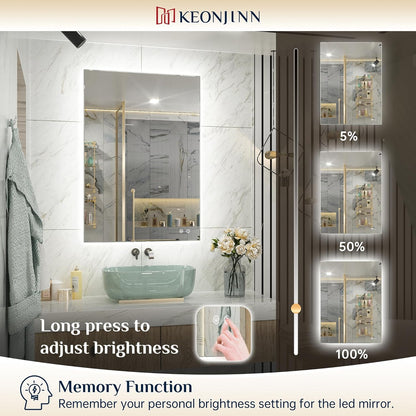 Keonjinn 40 x 32 Inch LED Bathroom Mirror with Acrylic, Backlit Mirror Anti-Fog, Lighted Bathroom Mirror for Wall, CRI90 High Definition Dimmable Large Makeup Mirror(Horizontal/Vertical) - PuriLite