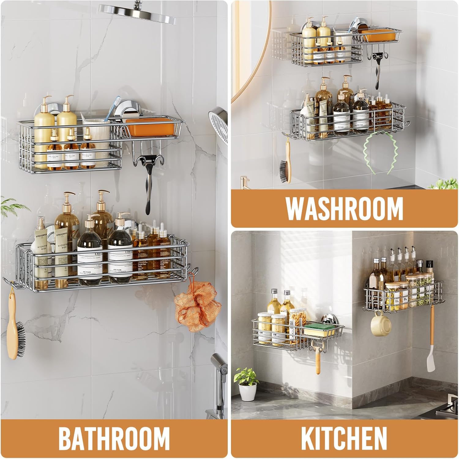 LEVERLOC Shower Caddy Suction Cup, 2 Pack Black Shower Shelf with Hooks and Soap Holder, NO-Drilling Bathroom Organizer, Rustproof Metal Bathroom Storage and Organization - PuriLite