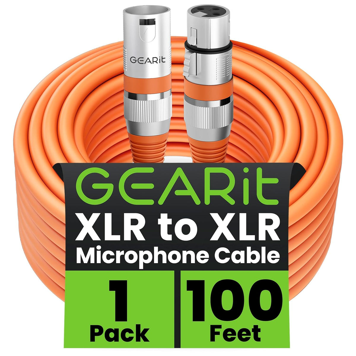 GEARit XLR Male to Female Microphone Cable (10 Feet, 6-Pack) 3-Pin Balanced Shielded Mixer, Recording Studio, Podcast - Black - PuriLite