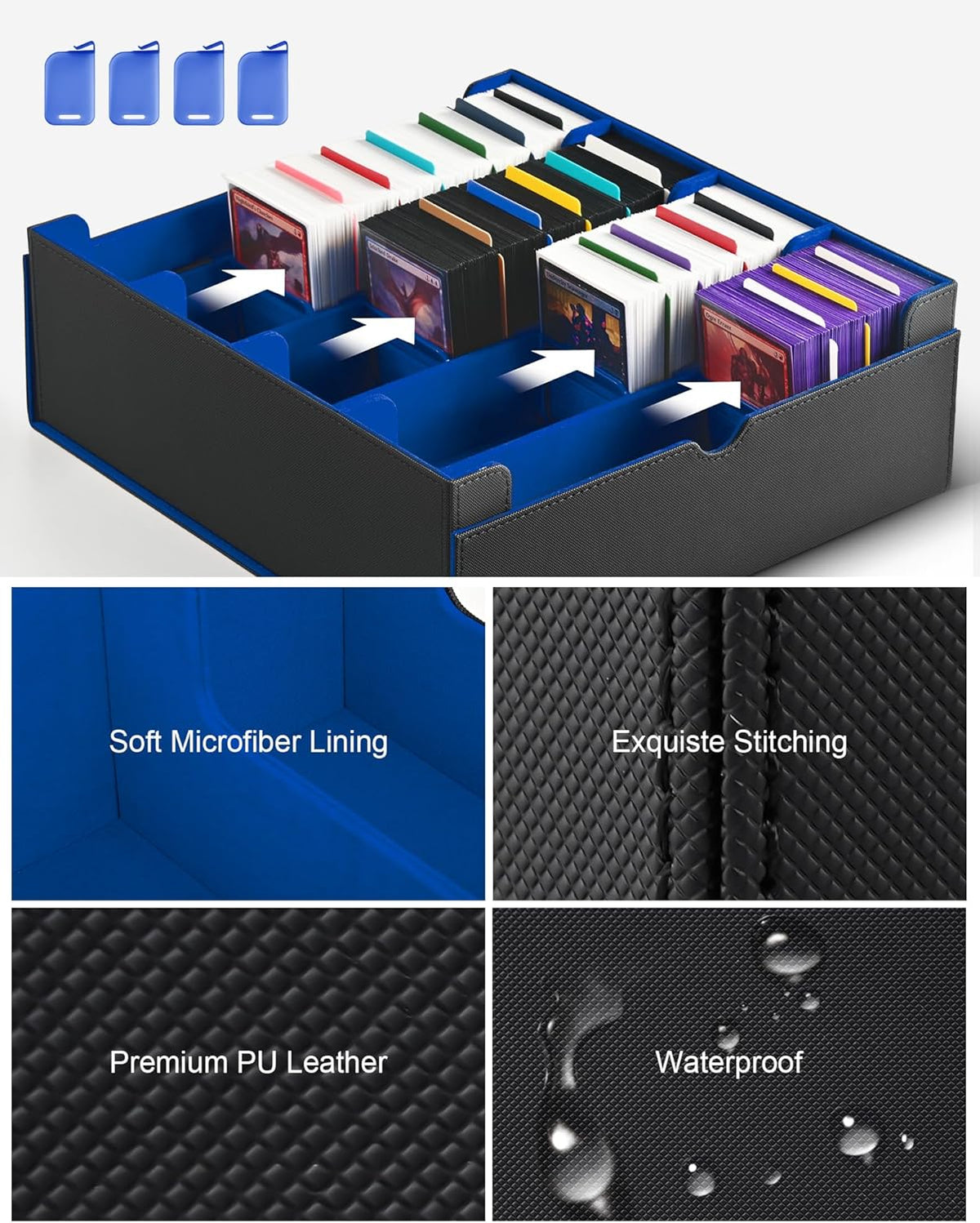 ZLCA Card Storage Box for MTG PTCG, Commander Deck Box Holds 3000+ Cards, Card Storage Case with 4 Stoppers, Card Organizer for TCG Sport Cards (Black) - PuriLite